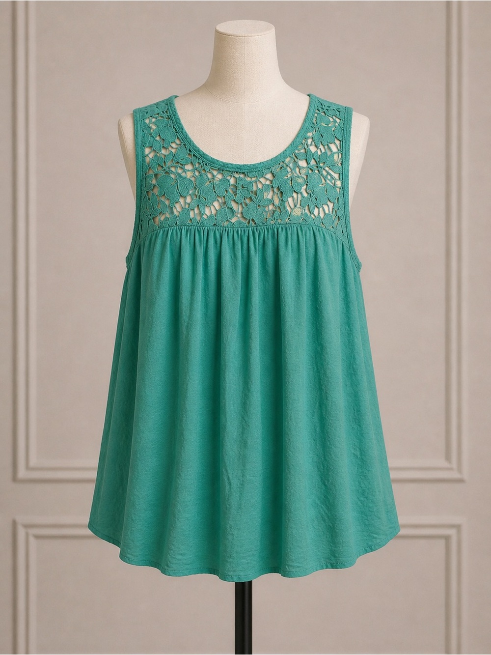 Knox Rose Teal Crochet Yoke Tank